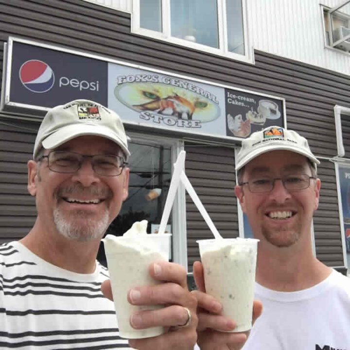 Us enjoying some ice cream (part of our full-time RV living expenses!) during our travels