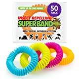 Superband Mosquito Repellent Bracelets for Adults & Kids - Pack of 50 - Long Lasting, Natural Bug and Insect Repellent Bracelet - Waterproof, Individually Wrapped, Deet-Free Bands - Neon