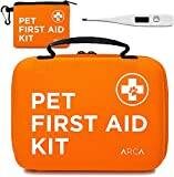 ARCA PET Cat & Dog First Aid Kit Home Office Travel Car Emergency Kit Pet Travel Kit – 100 Pieces with Emergency Collar and Pet Thermometer & Bonus Mini Pouch (Neon Orange)