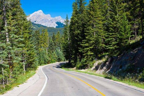photo of a mountain road near Banff, Alberta