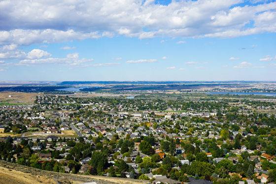 Aerial view of the Tri-Cities area of Washington, which Kennewick is a part of