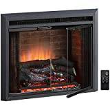 PuraFlame Klaus Electric Fireplace Insert with Fire Crackling Sound, Glass Door and Mesh Screen, 750/1500W, Black, 22 13/16 Inches Wide, 20 1/16 Inches High