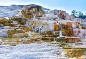 Image of Mammoth Hot Springs, south of Yellowstone's north entrance in winter