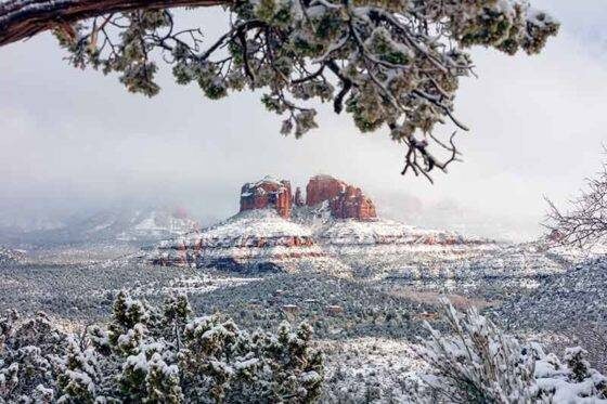 Photo of Winter snow on Cathedral Rock in Sedona, Arizona